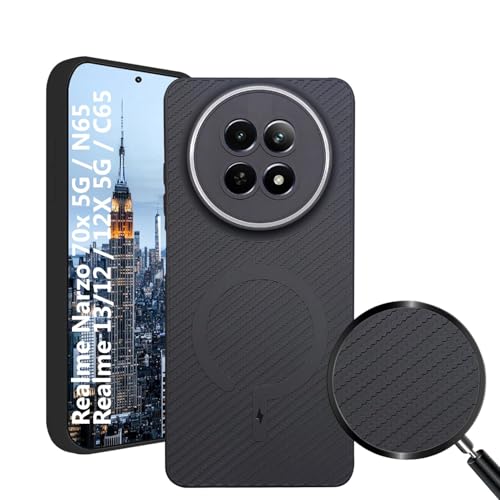 Image of LIRAMARK Rugged Carbon Fibre TPU Armor Silicone Back Cover Case for Realme Narzo 70x 5G / N65 / Realme 13 /12 / 12X 5G / C65
