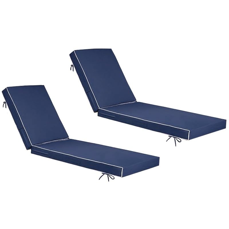 Cojines para Tumbona de jardín y terraza – Pack de 2 Cojines Impermeables para Exterior, con Respaldo, Resistentes al Agua y a la decoloración, Ideales para Piscina, Patio o balcón(Navy Blue)