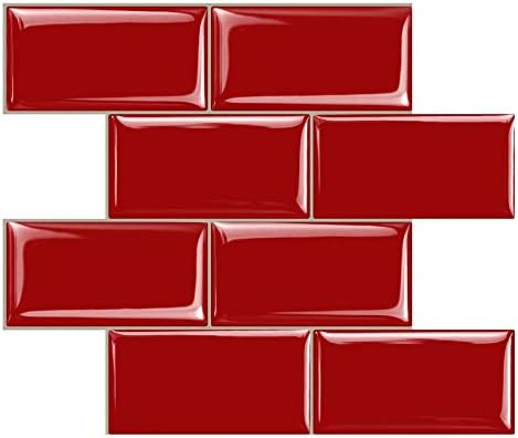 STICKGOO Peel and Stick Subway Tile, Stick on Tiles Backsplash for Kitchen & Bathroom in Red (Pack of 10, Thicker Design)