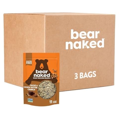 Granola, Bear Naked, Cacao and Cashew Butter, Non-GMO Project Verified, Fair-Trade Certified Cocoa and Gluten-Free, 11oz Bag (3 Pack) Cover