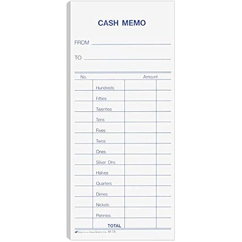BankSupplies Cash Memo - 2.75 W X 6.25 H - Pack Of 1000 - Padded Form - Printed in Blue Ink - White Background - To & From Details - Recordkeeping & Money Handling Forms Cover