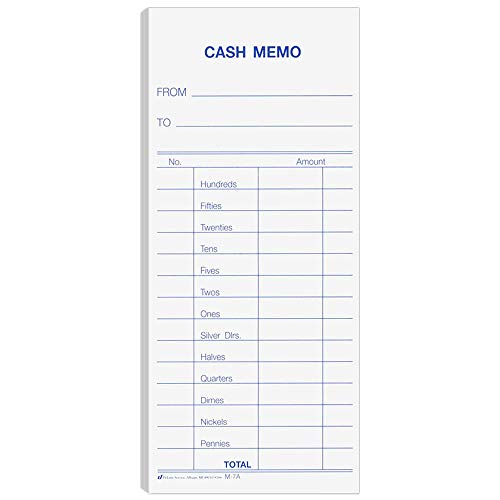 BankSupplies Cash Memo - 2.75 W X 6.25 H - Pack of 1000 - Padded Form - Printed in Blue Ink - White Background - to & from Details - Recordkeeping & Money Handling Forms