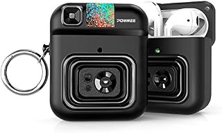POWMEE Camera AirPods Case with Keychain TPU Protective Magnetic Cover Compatible with AirPods