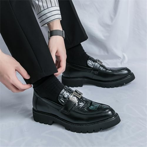 Image of Mens Loafers - Crocodile Texture Faux Leather Driving Shoes, Slip On Penny Moccasins for Business & Casual