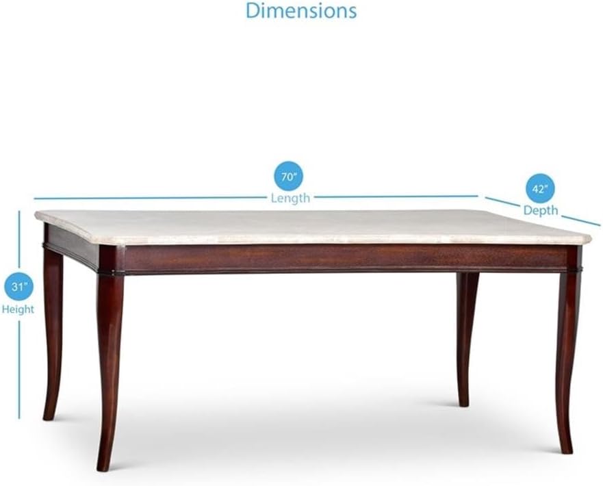 Pemberly Row Modern/Contemporary Dining Table, 70" x 42" Marble Veneer Top, Dark Cherry Finish, Transitional Style, Sturdy Wood Legs, Seats 6, Indoor Use, Dining Room Furniture