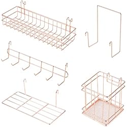 DBREAKS 5Pcs Rejilla para colgar en la pared, Estante colgante, Soporte para Bolígrafos, Perchero, Librería, Accesorios para Rejilla de Pared, Para rejilla decoracion pared Oro Rosa