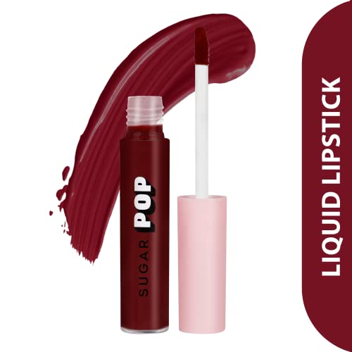 Image of SUGAR POP Liquid Lipstick - 01 Burgundy (Plum Red) - 2.5 ml - Velvet Matte Texture, Non-drying Formula, Transfer Proof, Long Lasting, Rich Hydrating Pigment l All Day Wear Lipstick for Women