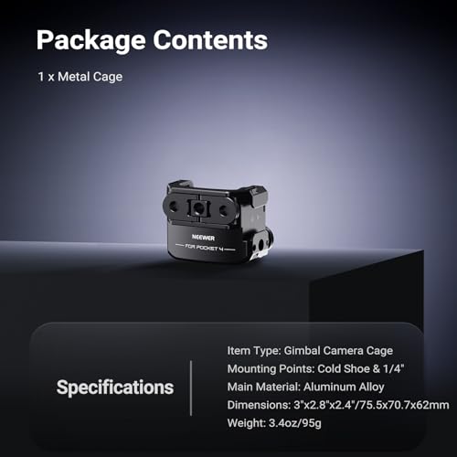 Image of NEEWER Camera Cage Compatible with DJI Osmo Pocket 4P (4 Pro), Pocket 4, Xtra Muse, Protective Gimbal Camera Rig with Action Camera Accessories Mount Adapter & 1 /4 inch Threads, No Assembly Needed, AC069