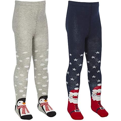 Metzuyan Xmas Tights with Santa and Penguin Designs Cover