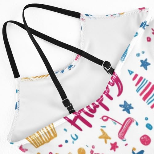 susiyo Happy Birthday Pattern Girls One Piece Swimsuits with Adjustable Straps Bathing Suits for 3-10 Years Old4