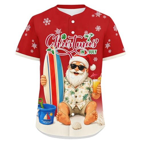 Camiseta de béisbol Christmas in July personalizada, camisa hawaiana de Santa tropical para fiesta y vacaciones en la playa miniatura 4