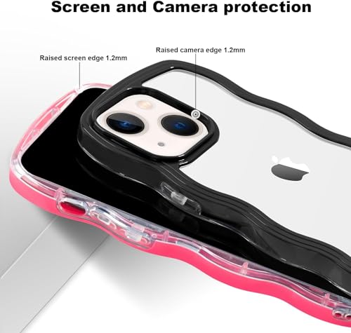 Image of MIDOS Back Cover Compatible with iPhone 14 Plus, Cute Curly Wave Frame Clear Case for Girls Women, Transparent Soft Silicone TPU Bumper Shockproof Protective Cover for iPhone 14 Plus (Black)