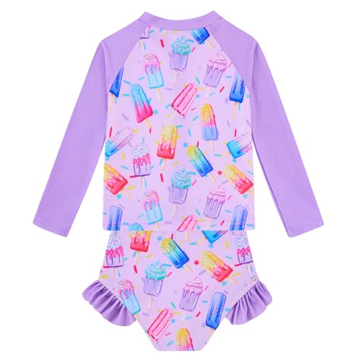 Image of Funnycokid Girls Swimsuit Kids Bathing Suit Rashguard Swimwear Long Sleeve 3 Piece Toddler 3-7 Years