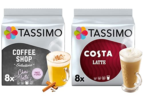 Tassimo Costa Latte And Chai Latte Pods, Bundle Set - Latte Combination 24 T-Discs - 16 Drinks - Compatible with Tassimo Machines Only