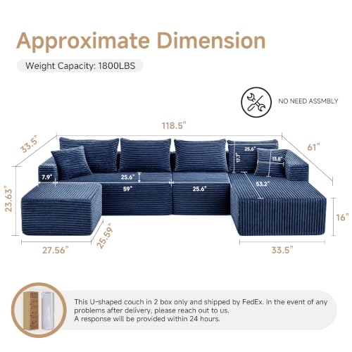 Image of 118 Inch Oversized U-Shaped Boneless Cloud Sectional Couch