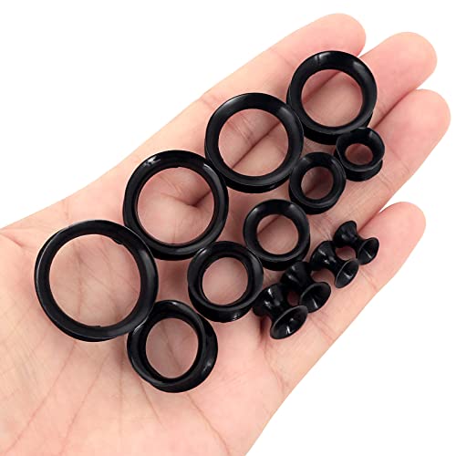 Qmcandy 26pcs 8G-1" Thin Thick Silicone Hollow Flexible Soft Ear Tunnels Kit Stretching Set2