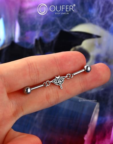 OUFER Moth Industrial Piercing jewelry, Chain Industrial Bar, 316L Surgical Steel 14G Industrial Earrings for Women Men, Hallween Industrial Jewelry4