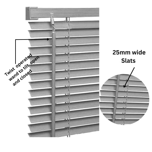 Ruby Deals PVC Venetian Blind Blinds Window 25mm Thin Slats Kitchen Windows Blinds Treatments Easy Fit Curtains Trimmable Fittings Home Office (Grey Blind, W90cm x L150cm) - 4