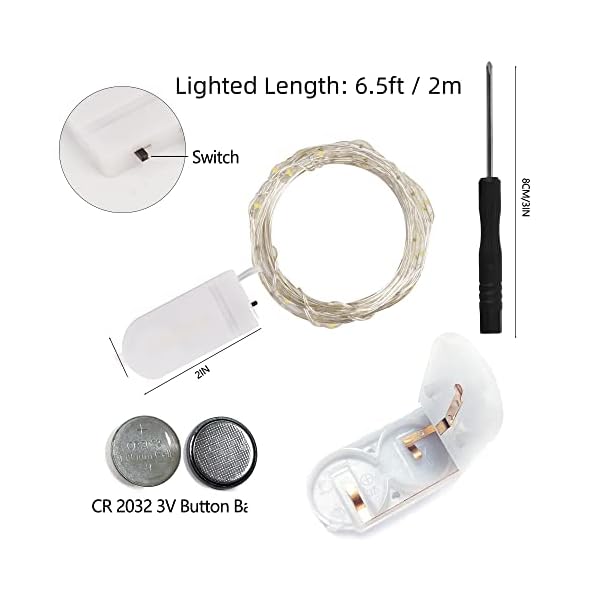 Waterglide fairy lights battery operated (included), 6. 5ft 20 led mini string lights, waterproof silver wire firefly starry lights for diy wedding christmas party mason jars decor - image 3