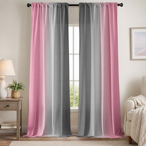 XFLINGBAO Pink Curtains 84 Inch Length 2 Panel Set Pink and Grey Ombre Curtains for Living Room Bedroom Farmhouse Ombre Light Filtering Window Curtain Modern Abstract Gradient Drapes