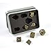 Produktbild shibby 7 polyedrische Metall-Würfel für Rollen- und Tabletopspiele in Steampunk Gold-Optik inkl. Aufbewahrungsbox