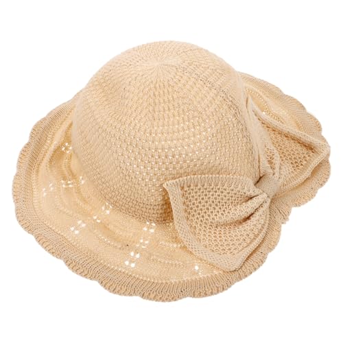 Women Knitted Dome Sun Block Hat Beige Fashionable Seaside Beachwear UV Protection for Face Neck Shoulder Lightweight Summer Vacation Accessory - Main Image