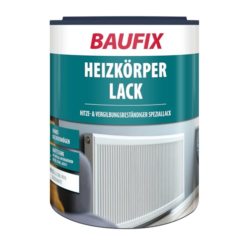 BAUFIX Heizkörper Lack weiss, seidenmatt, 1 Liter, Weißlack, zum Streichen, hitzebeständig bis 80°C, hohes Deckvermögen, für Eisen/Stahl/Guss