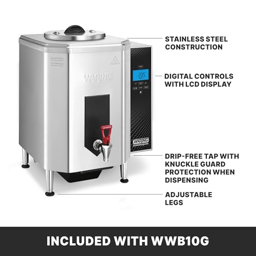 Image of Waring Hot Water Dispenser with 10-Gallon Capacity & 120V | 10-Gallon Capacity, Digital LCD Controls, 150-205F Temperature Range, Night Mode, for Restaurants & Catering Kitchens, 120V