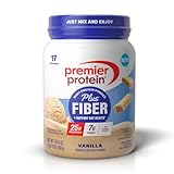 Premier Protein Powder Plus Fiber, 25g Protein, 7g Fiber, Vanilla, No Added Sugar,17 Servings