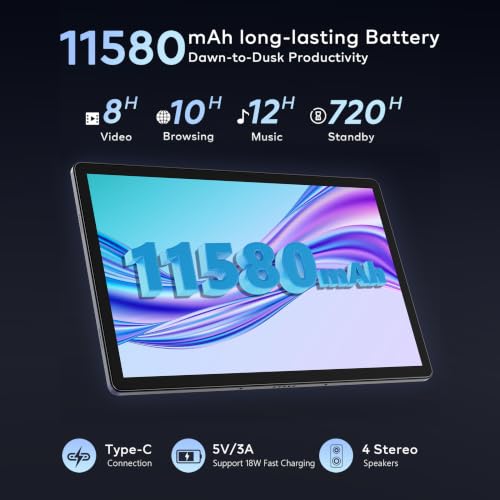 Image of 2026 New 10.3 Inch Tablet with Stylus, 2K IPS Display Tablet Android 14 Tablet, 19GB RAM 256GB ROM (1TB TF Expandable), 8-Core,8+13MP Dual Camera, 8000mAh Battery, 5G /2.4G Dual WiFi - Silver
