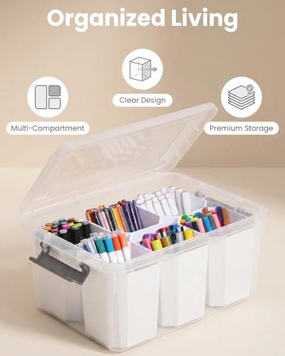 Image of Clear Storage Box with Dividers, Plastic Organizer Box with Compartments and Secure Lid, Multi-Compartment Craft Organizer for Beads, Sewing Supplies, Jewelry, Toys and Small Parts Storage Container
