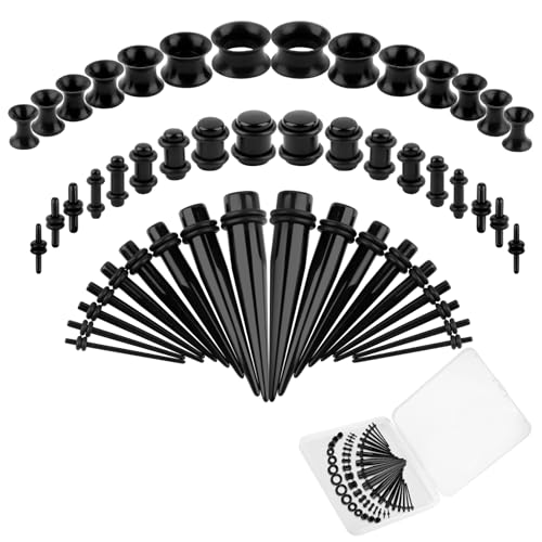 Okxiri 50 Pcs Ear Stretching Kit, Acrylic Gauges for Ears 14G-00G, Lightweight Tapers+ Plugs+ Silicone Tunnels, Gauge Stretching Kit, Piercing Earring Jewelry, for Men, Women, Starter Expanders