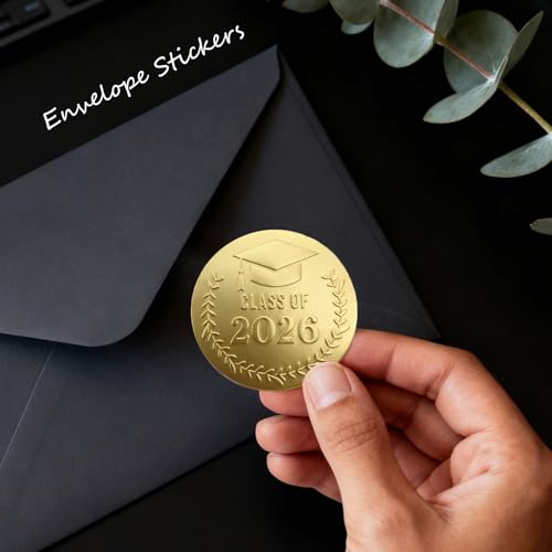 image for YYDESN 100 Pack Class of 2026 Graduation Stickers – Gold Foil Emboss