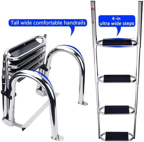 Stainless Steel Boat Ladder, Folding Docking Ladder for Heavy Duty Use, Ideal for Swim Pool and Inground Pool Access
