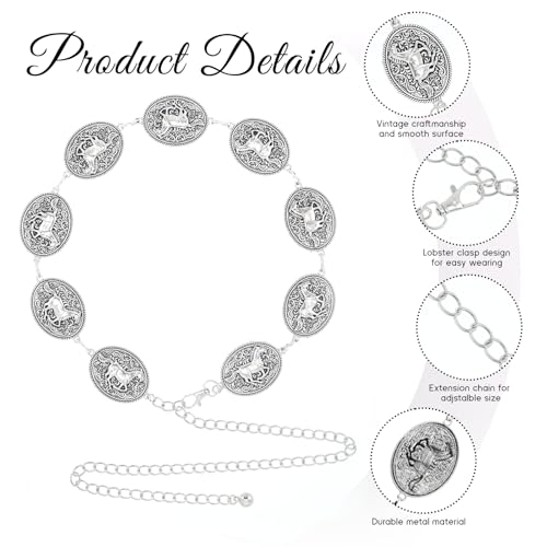 Silver Concho Chain Belt for Women, Waist Metal Cowgirl Belt, Boho Waist Link Chain for Dresses Jeans Country Concert Outfit3
