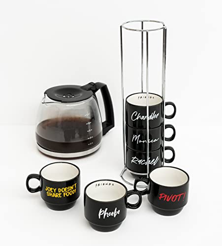Grupo Erik Set von Friends | 6 Kaffee Tassen mit einem Ständer | 6 Tassen mit den Namen der Hauptfiguren von dem berühmten Serie aus New York, Kafeetassen Set