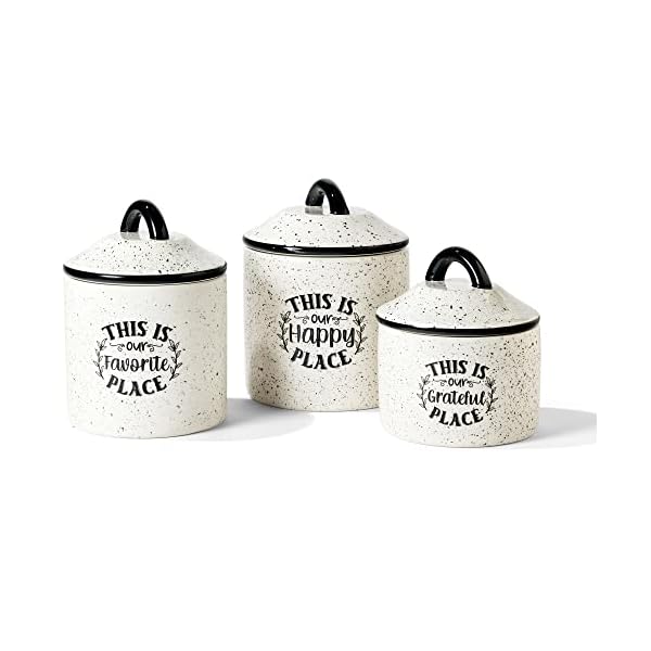 American Atelier Canister Set 3-Piece Ceramic Jars in Small, Medium, Large with Airtight Lids for Cookies, Candy, Coffee, Flour, Sugar, Rice, Pasta, Cereal & More (Happy Place)