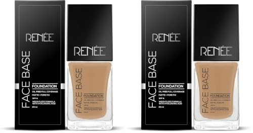 Image of RENEE Face Base Liquid Foundation - Vienna, 23ml | Enriched with Hyaluronic Acid & Vitamin E, Provides SPF 8 Protection, Weightless, Long-lasting Matte Finish (Pack of 2)