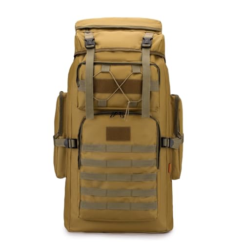 Mochila Tática Militar 80L – Impermeável, Super Resistente, Sistema Molle, Grande Capacidade para Camping, Viagem, Trilha e Sobrevivência (Tan)