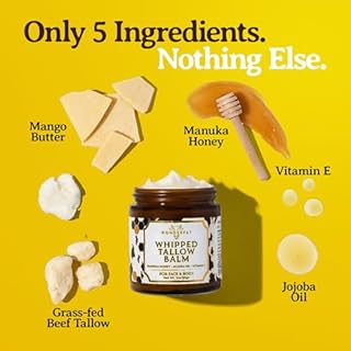 Wonderfat Grass-Fed Whipped Tallow Balm, Face and Body Moisturizer with Manuka Honey, Fragrance Free Tallow Moisturizer for Sensitive Skin, Lightweight Tallow Cream, 3 oz