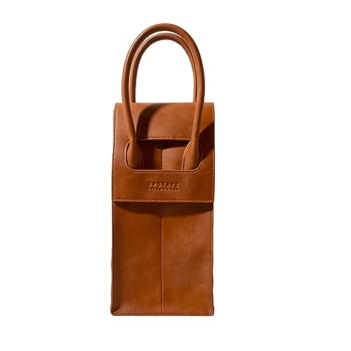 Wine Tote Carrier Bag | 2 Bottle - Vegan Leather Soft Suede Interior Pouch with Divider - Great for Travel BYOB Wine Tastings Parties Gifts Hygge