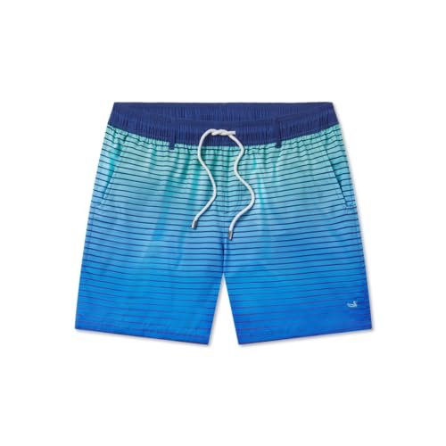 Southern Marsh Youth Harbor Swim Trunks - Faded Lines, Slate & Light Blue, Large