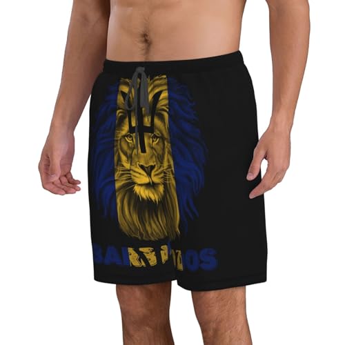 Men's Vintage Barbados Barbadian Flag Lion Head Board Shorts Swim Trunks3