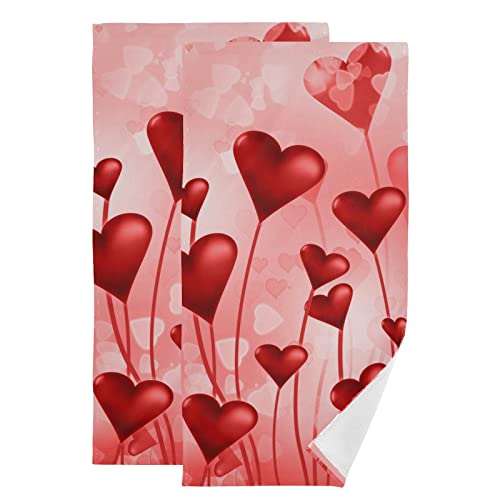 Red Love Heart Hand Bath Towel Highly Absorbent Soft Hanging Towels Happy Valentine's Day Mother¡¯S Day Flowers Kitchen Dish Towel Set Washcloth 2Pcs #TOP11