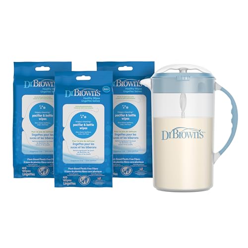 Dr. Brown's Baby Formula Mixing Pitcher, 36oz with Adjustable Stopper and Pacifier and Bottle Wipes, 40 Count, 3-Pack image 2