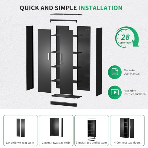 Tivostaral Metal Garage Storage Cabinet with Doors and Adjustable Shelves, 71" Tall Locker Organizer Steel Garage Cabinets, Lockable File Cabinet for Home, Office, Warehouse, Tools