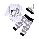 Little Brother Outfits, Infant Baby Boys Little Elephant Outfit Long Sleeve Onesie Romper Pants Hat Clothes Set (Long Sleeve, 0-6Months)
