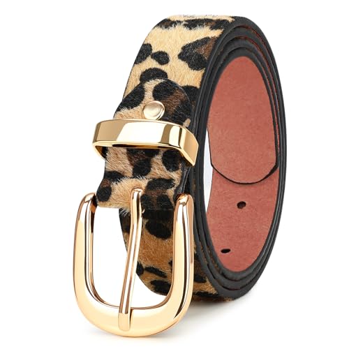 VONMELLI Womens Belt for Jean Pant Womens Leopard Leather Belt for Dress with Gold Buckle M