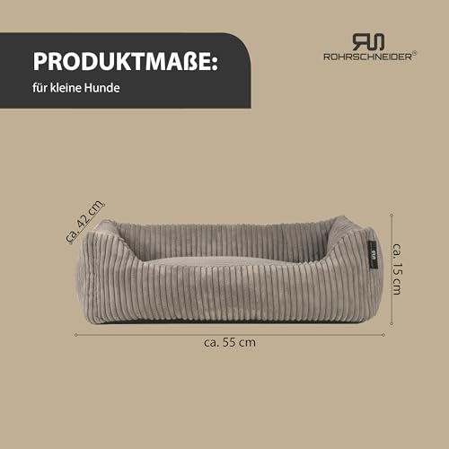 Rohrschneider Hundebett waschbar für kleine und mittelgroße Hunde mit Hundekissen Cord (ca. 55 x 42 cm) inkl. Gassibeutel (Taupe 55 cm, Cordstoff breit)