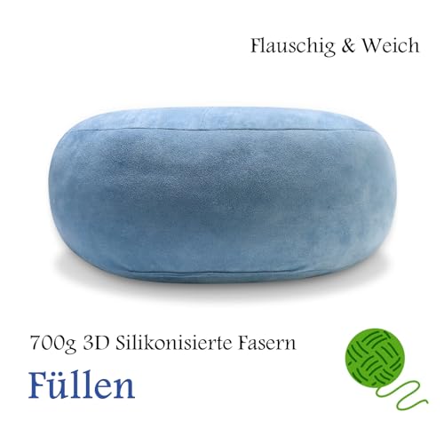 ComfortAce Premium Minimalist Samt Runde Kissen, Luxus 700G 3D silikonisierte Fasern Füllung Runde Kissen für Sofa und Bett Dekoration, 45cm Durchmesser, Luftig Blau